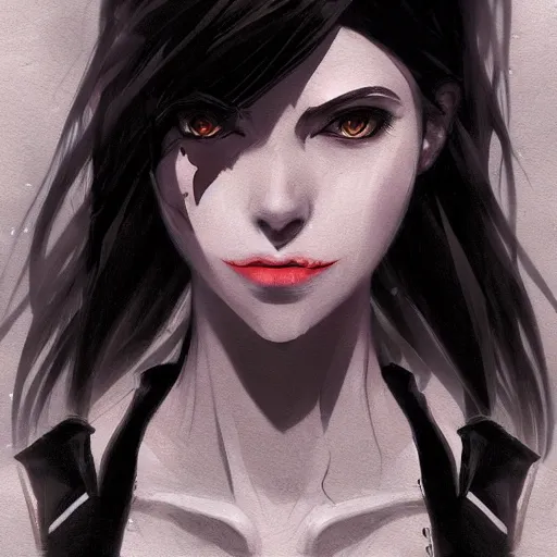 Image similar to female human vampire witch in the style of greg rutkowski, makoto shinkai, trending on artstation, character design, concept art, pretty face, highly detailed, long black hair, portrait, digital art