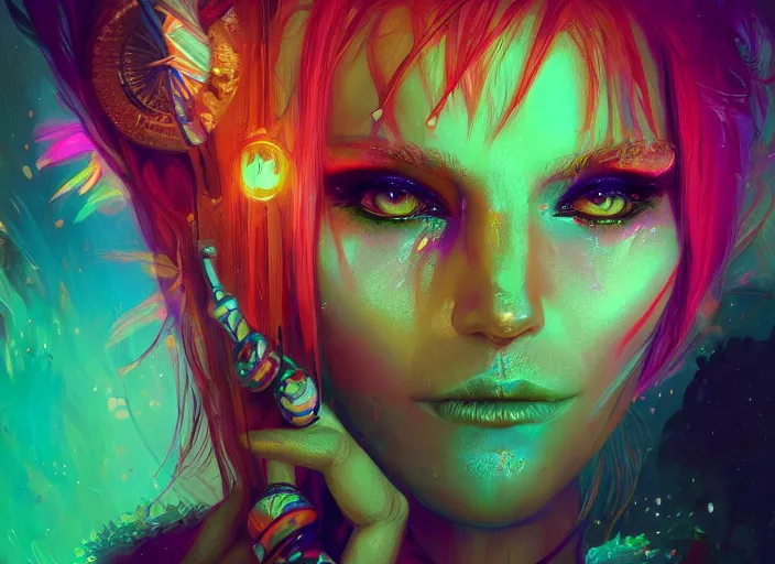 Prompt: A psychedelic portrait of k’tulah spring eladrin , vibrant color scheme, highly detailed, in the style of romanticism, cinematic, artstation, Moebius, Greg rutkowski