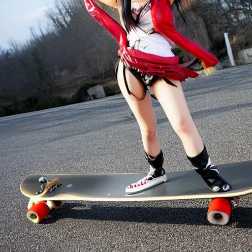 Image similar to Meru The Succubus riding a skateboard