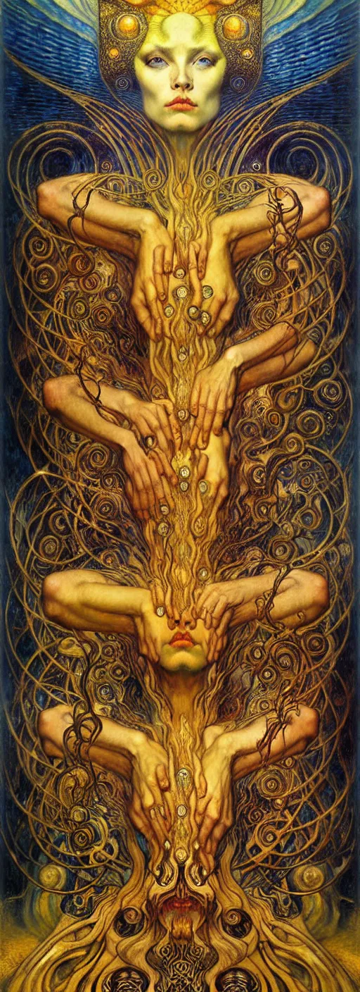 Image similar to Divine Chaos Engine by Karol Bak, Jean Delville, William Blake, Gustav Klimt, and Vincent Van Gogh, symbolist, visionary