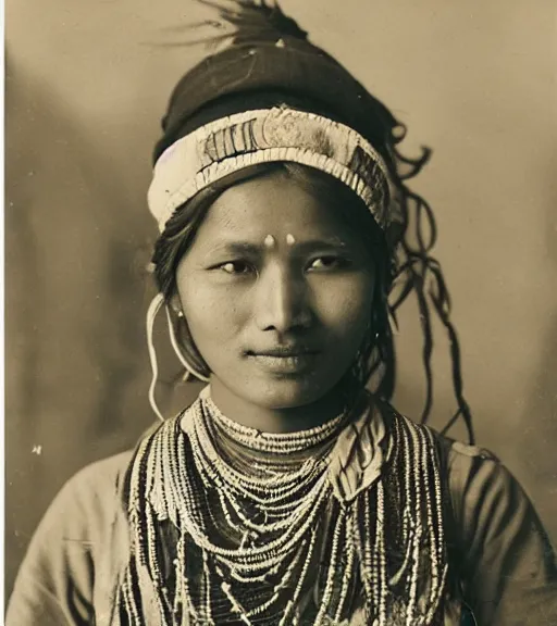 Image similar to vintage_portrait_photo_of_a_beautiful_nepalese_maiden in the himalayan mountains