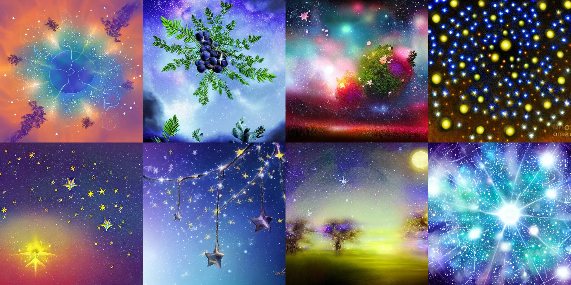 Prompt: The heaventree of stars hung with humid nightblue fruit, beautiful digital art