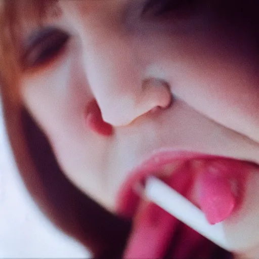 Prompt: photo of woman with white cream falling out of her mouth, cinestill, 800t, 35mm, full-HD