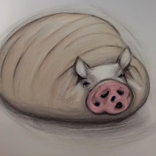 Prompt: pig laying in between two buns, sketch