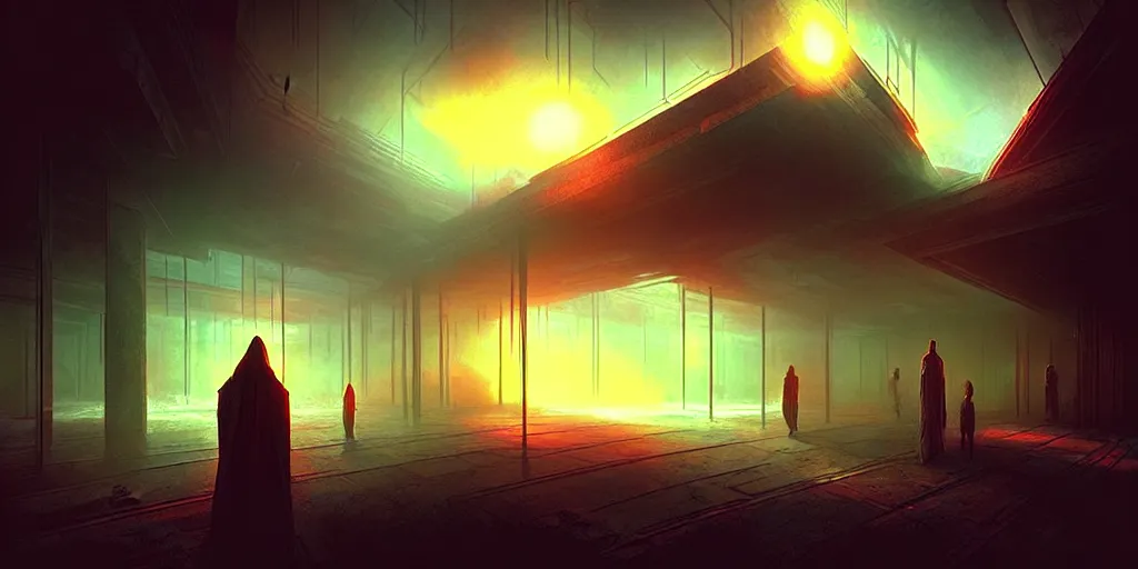 Prompt: “A photo of God awakens from machine, dystopian, moody, volumetric light, Art Station, unreal engine, by Marc Simonetti”