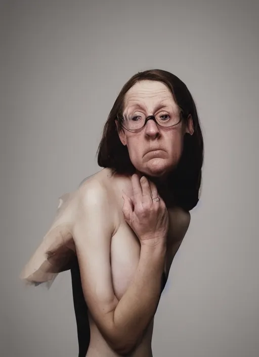 Image similar to portrait of the most bored person in the universe. extremely bored expression, studio light, hyper realistic photograph by annie lebowitz, award winning