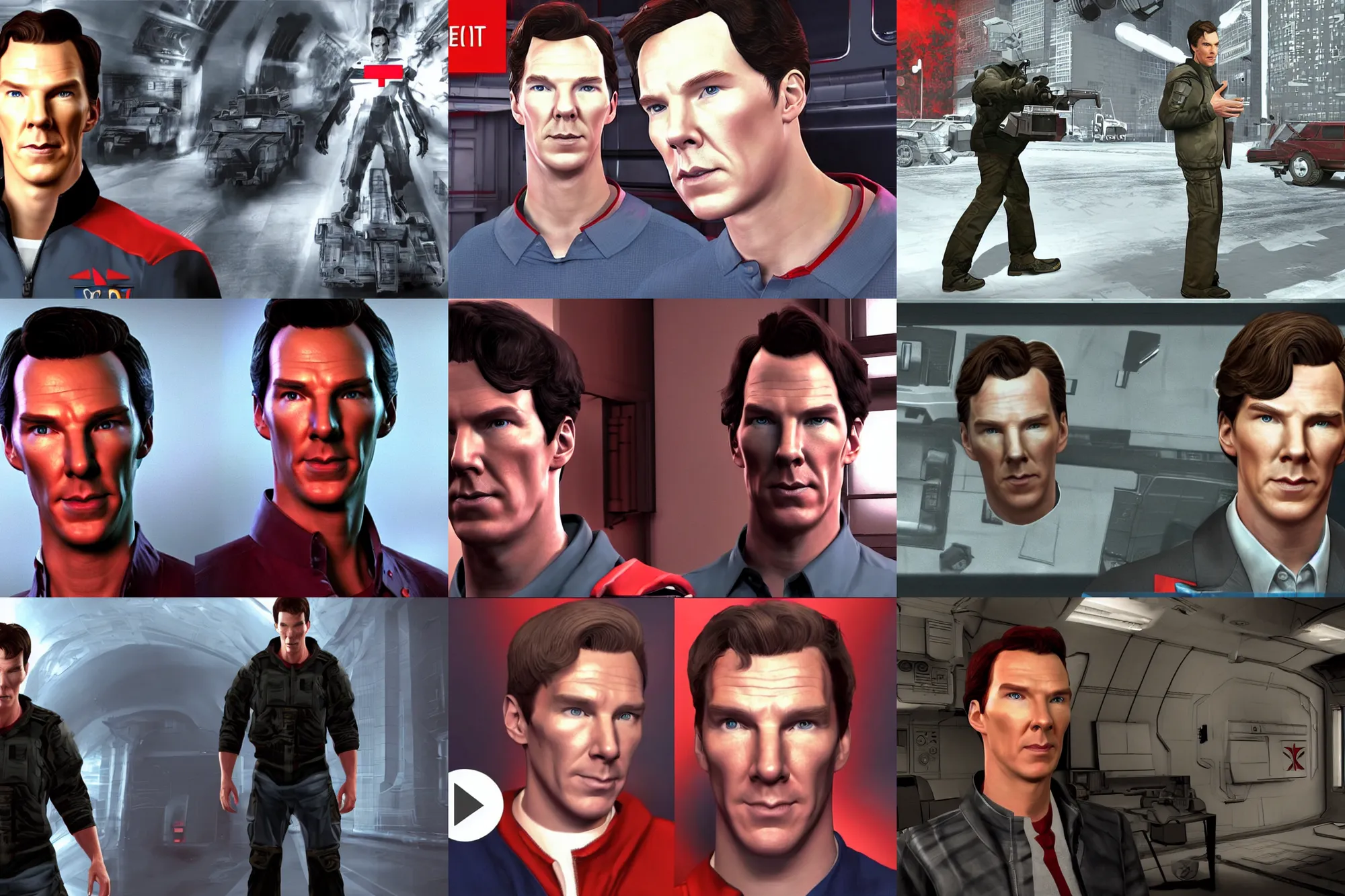 Prompt: a screenshot of benedict cumberbatch in a cutscene for the video game red alert 2. 3 d rendering. unreal engine. amazing likeness. very detailed. cartoon caricature.