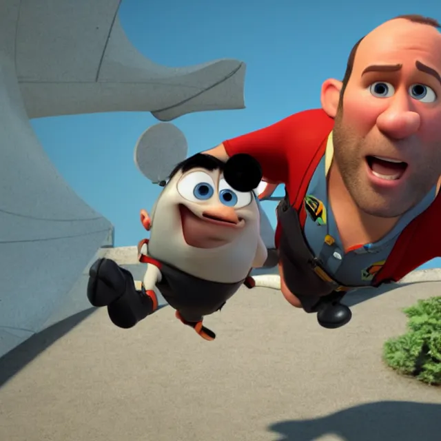 Image similar to jason statham as a pixar disney character from up 2 0 0 9 unreal engine octane render 3 d render photorealistic