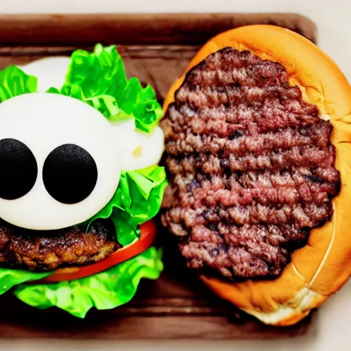 Prompt: a burger made of eyes and ears,