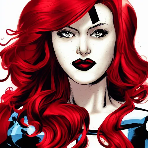 Image similar to a beautiful comic book illustration of a woman with red hair, dc comics, marvel comics, featured on artstation