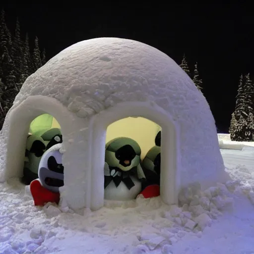 Prompt: a swat team raid of a club penguin igloo