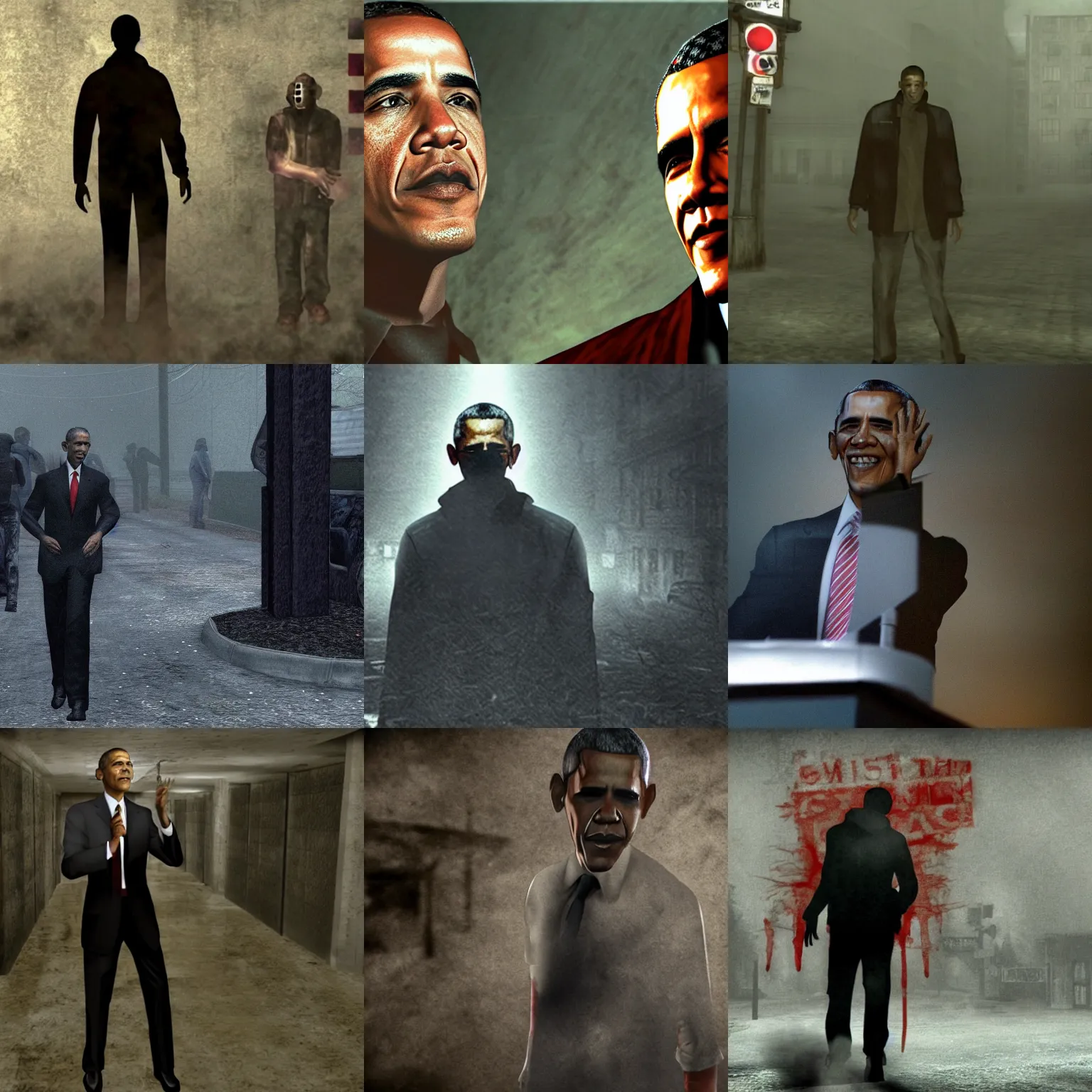 Prompt: obama in silent hill 2