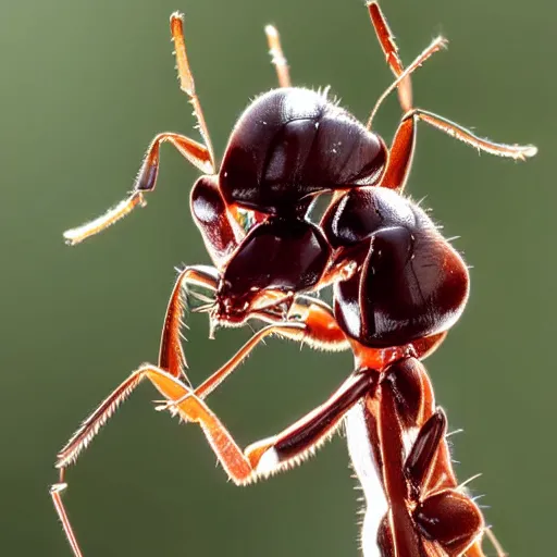 Prompt: an ant eating a seed, microscopic lense view