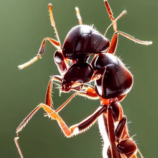 Image similar to an ant eating a seed, microscopic lense view