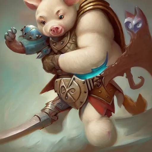 Prompt: anthropomorphic warrior piglet, pale blue armor, cute and adorable, DnD character art portrait, matte fantasy painting, DeviantArt Artstation, by Jason Felix by Steve Argyle by Tyler Jacobson by Peter Mohrbacher, cinematic lighting