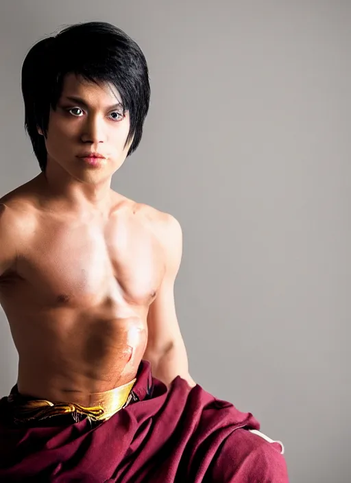 Image similar to real life Prince Zuko portrait photo, Sigma 50mm f/1.4, beautiful, photo by annie leibovitz