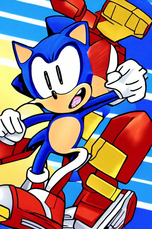 Image similar to an illustration of sonic the hedgehog as ironman