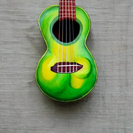 Image similar to avocado ukulele painted by mati klarwien