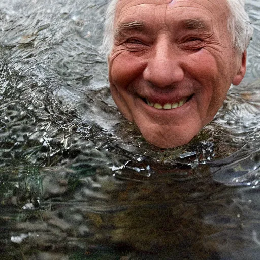 Image similar to a smiling old man seen through water