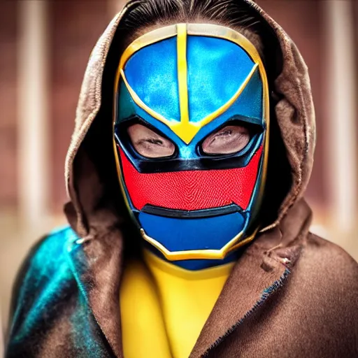 Prompt: a detailed portrait photo of a rainbow themed super hero, super hero costume, super hero mask, cinematic shot, marvel, dc,