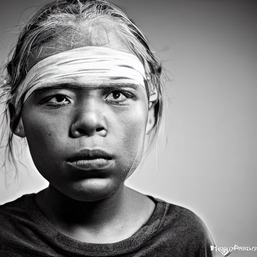 Image similar to portrait of hopelessness, national geographic magazine style, studio lighting, 85mm