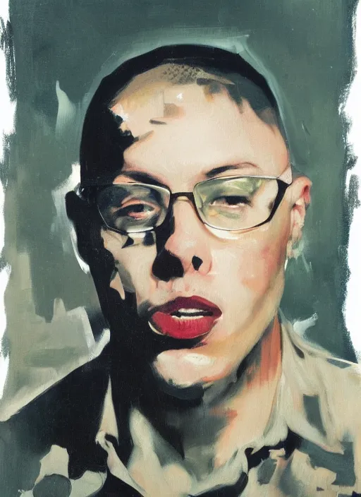 Image similar to anthony fantano, painting by phil hale, fransico goya,'action lines '!!!, graphic style, visible brushstrokes, motion blur, blurry, visible paint texture, crisp hd image