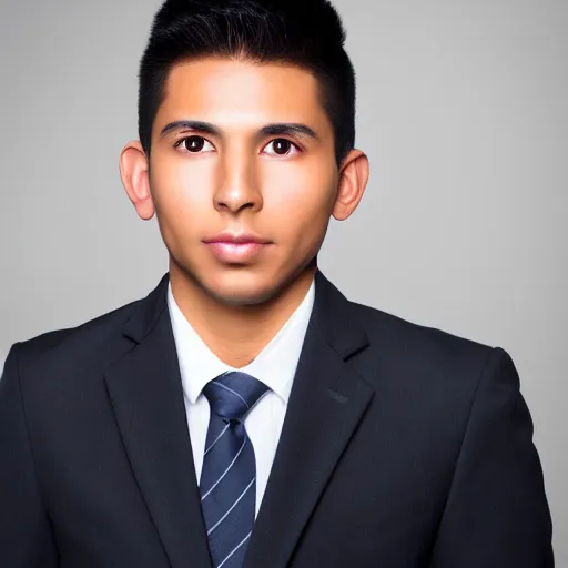 Image similar to angelic Peruvian young man, corporate portait, headshot, profile