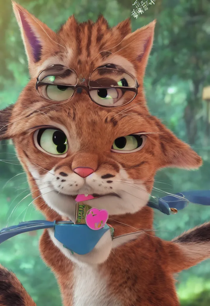 Image similar to portrait of tabby cat in the style of the movie zootopia wearing a pink tuxedo, 4k, digital art, award winning