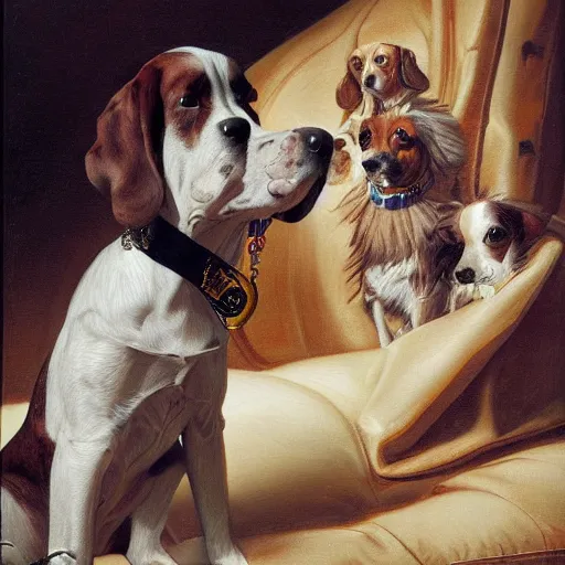 Prompt: A dog snooping the rapper Snoop Dogg, rococo painting, smooth, sharp focus,, pixiv, ultra highly detailed