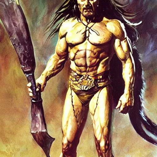 Image similar to full body portrait of walter white as conan the barbarian by frank frazetta