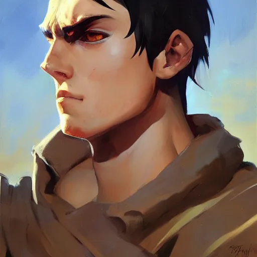 Prompt: greg manchess portrait painting of eren jeager as overwatch character, medium shot, symmetrical, alan yeager ， profile picture, organic painting, sunny day, matte painting, bold shapes, hard edges, street art, trending on artstation, by huang guangjian and gil elvgren and sachin teng