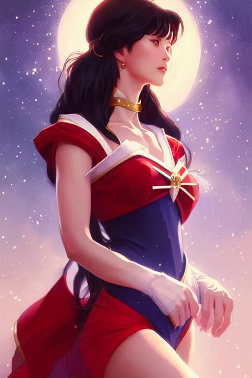 Image similar to sailor mars, fantasy, intricate, elegant, highly detailed, digital painting, artstation, concept art, matte, sharp focus, illustration, art by Artgerm and Greg Rutkowski and Alphonse Mucha