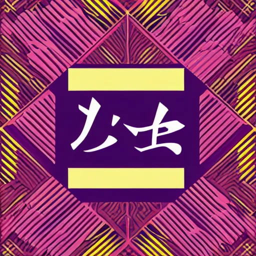 Prompt: square LP album cover design with bright and colourful contemporary typographic Japanese kanji, layout design, illustrator vector graphics