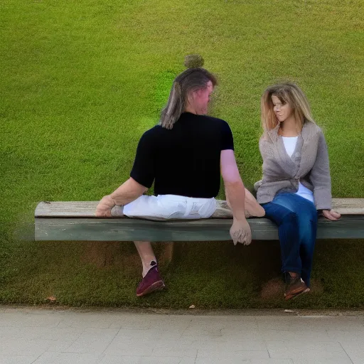 Image similar to a couple sitting on a park bench