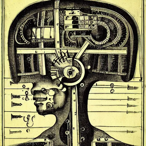 Image similar to schizophrenic diagram of a mind - controlling machine by robert fludd