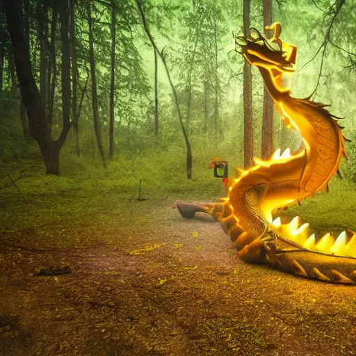 Image similar to dragon out of a pool of oil, photograph taken in a dark forest