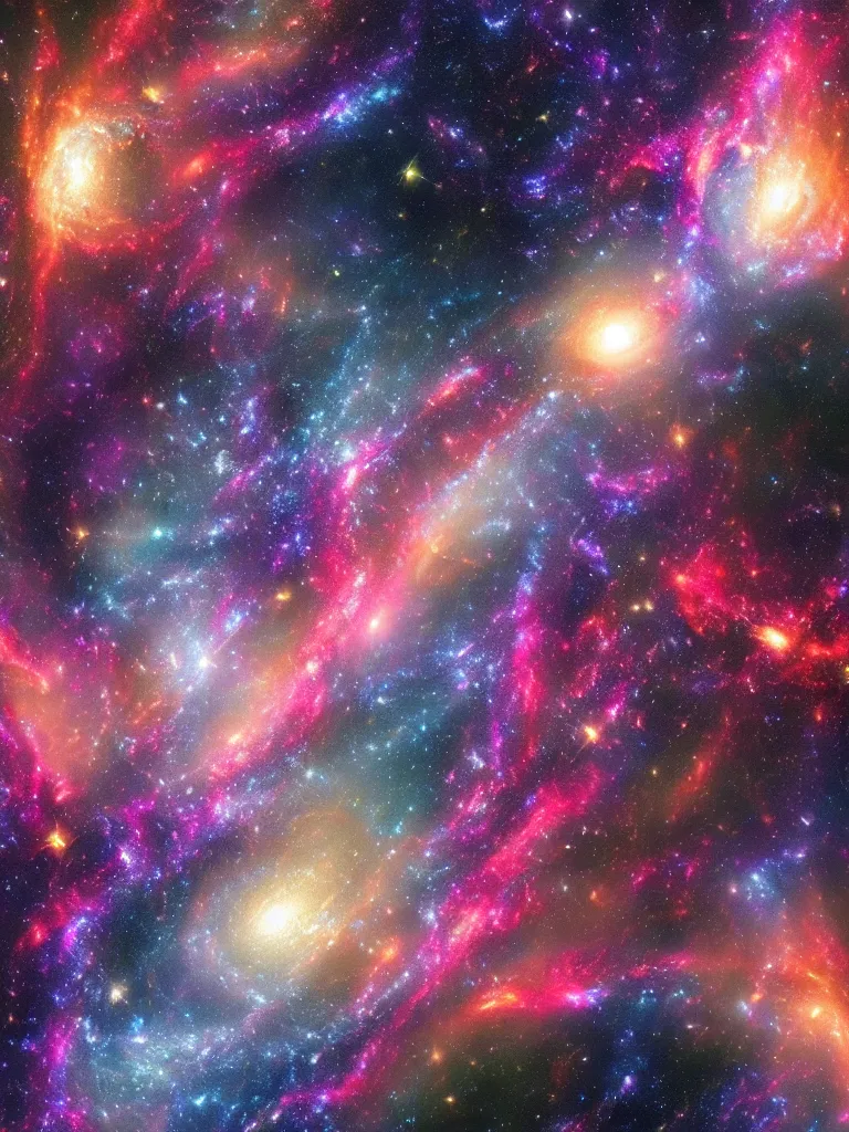 Prompt: celestial epic colorful deepspace image of galaxies, nasa photos, artstation