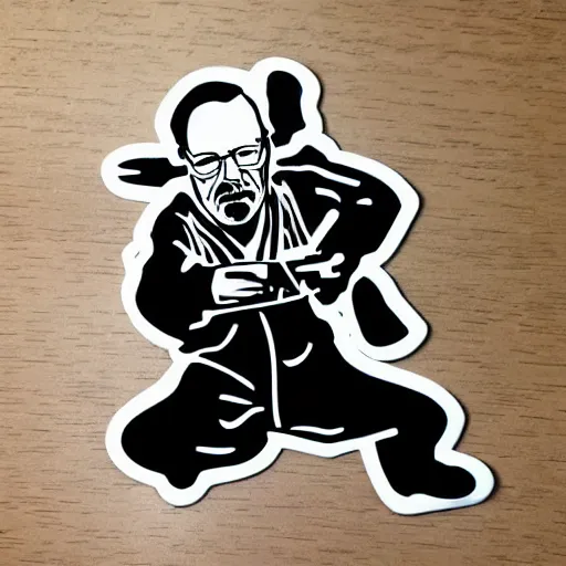 Image similar to die cut sticker, walter white breakdancing, splatter paint