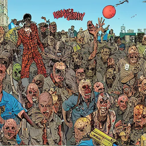 Image similar to zombie apocalypse by geof darrow, detailed