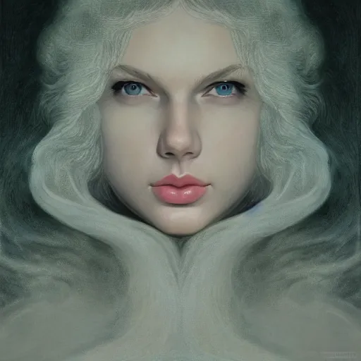 Image similar to Woman masterpiece, Taylor Swift, lines, by Edgar Maxence and Ross Tran, Zdzisław Beksiński, and Michael Whelan, distant, gustav dore, H.R. Giger, 8k, octane render