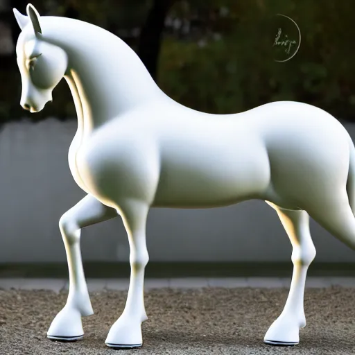 Image similar to cinematic photoshoot of clean modern hand crafted super futuristic tech horse sculpture pro display xpr luxury smooth color metal white silver with black leather padding well design ultrareallistic detailed high quality 8 k photorealistic ultra realistic