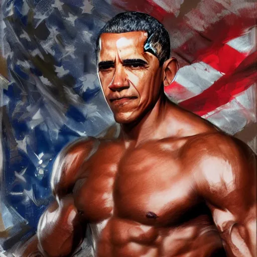 Image similar to muscular armored barack obama by daniel gerhartz, trending on art station