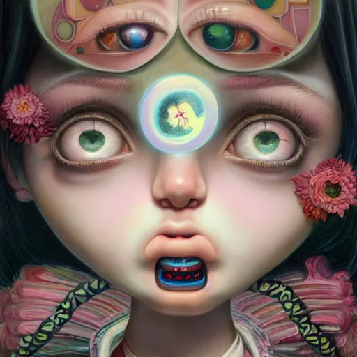 Image similar to Glitchpunk girl, painting by Mark Ryden and Artgerm and Margaret Keane and Yoshitomo Nara and Hikari Shimoda, detailed, 4K HD, trending on artstation