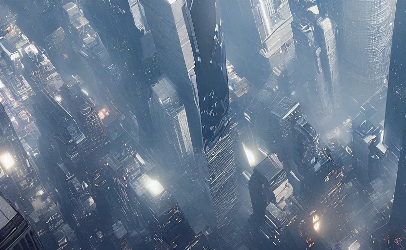 Prompt: a spaceship designed by peter schreyer flying over NYC in style of blade runner, 8K