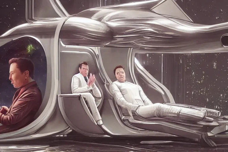 Prompt: hyperrealism aesthetic ridley scott and denis villeneuve style photography of a detailed hyperrealism elon musk, siting on a detailed sci - fi toilet and scrolling his smartphone in hyperrealism scene from detailed art house movie in style of alejandro jodorowsky and wes anderson