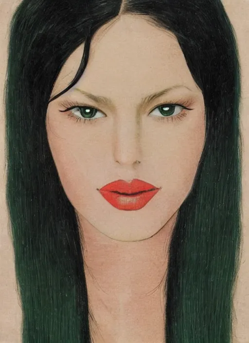 Image similar to a portrait of the most beautiful woman in the world with long black hair that extends past her waist with locks of hair that frame her face down to her chin and shows off her high forehead, dark brown eyes with long, voluminous eyelashes and pale skin, narrow waist and very large chest, wearing a revealing red V-neck blouse a loose sarong with the green symbol of the Kuja adorned on it, along with a white cape sporting epaulettes more commonly found on the jackets of high-ranking Marines, and red high heel pumps, pink hearts in the background , romantic themed, beautiful face, intricate, highly detailed, digital painting, artstation, concept art, smooth, sharp focus, illustration