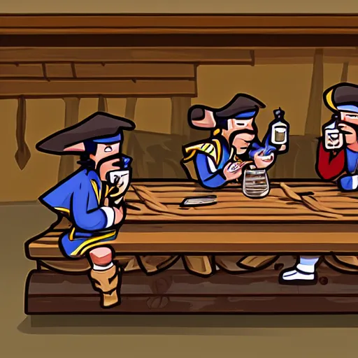 Image similar to important pirates drinking grog in a tavern table pixel