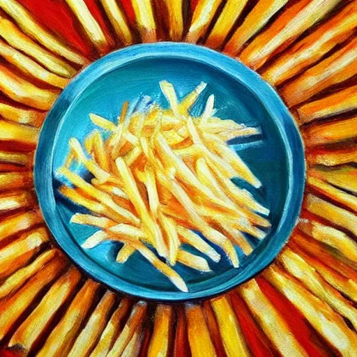 Image similar to realistic painting of french fries with sea salt high - quality trending on art station