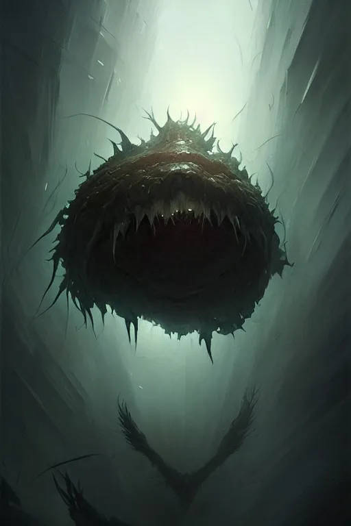 Image similar to professional concept art portrait of a ominous!!! floating terrifying!! species thing in a dark room by artgerm and greg rutkowski. an intricate, elegant, highly detailed digital painting, concept art, smooth, sharp focus, illustration, in the style of cam sykes.