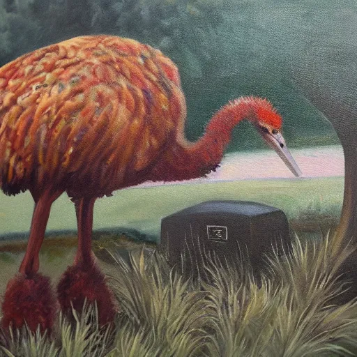 Image similar to oil painting zoo ostrich funeral